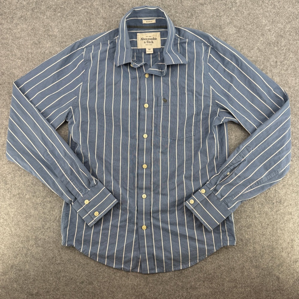 Y2K Abercrombie & Fitch Shirt Mens M Muscle Fit Blue Striped Button Down EUC